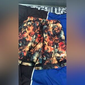 Nike Black and Orange Athletic Shorts